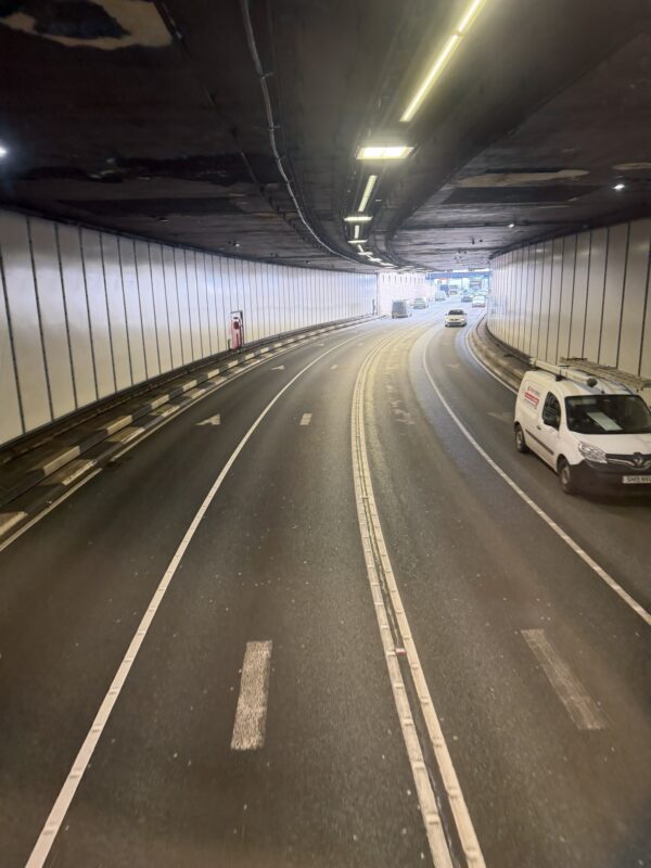 a car driving on a road