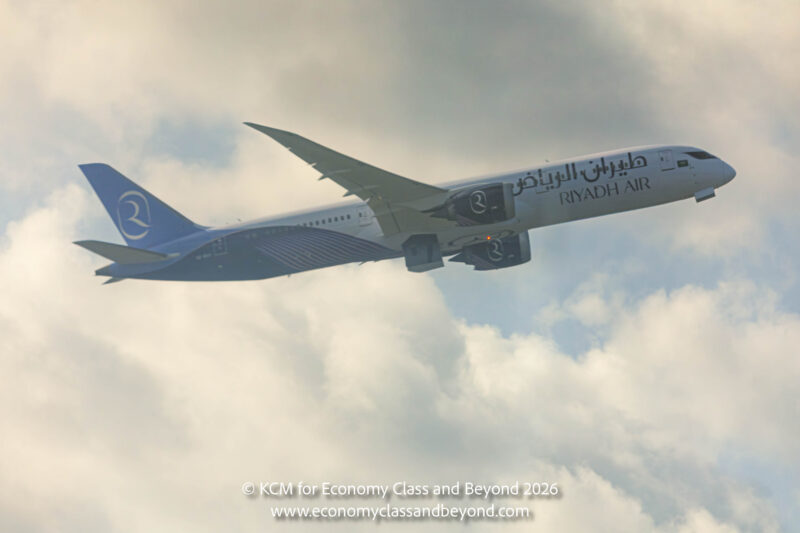 Riyadh Air Boeing 787-9 climbing out from London Heathrow - Image, Economy Class and Beyond
