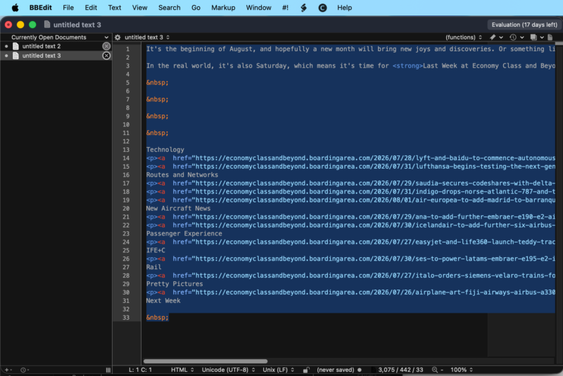 BBEdit showing a post in text edit